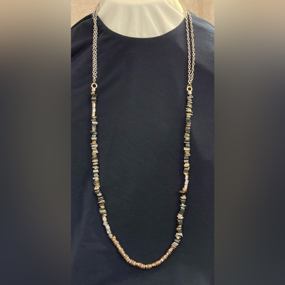 Chico’s Stone, Mixed Metal, and Silver Tone Chain Necklace